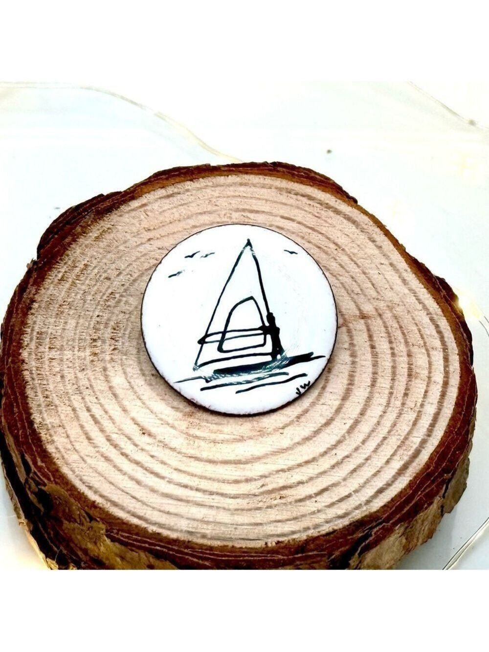 Enamel Brooch – Windsurfing Scene, Signed JW